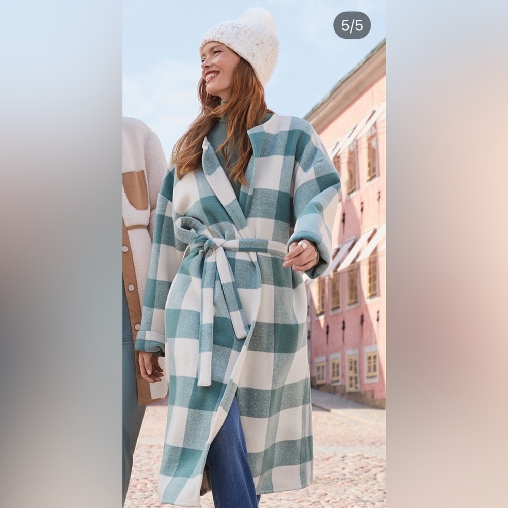 LOFT Buffalo Plaid Belted Wrap Jacket